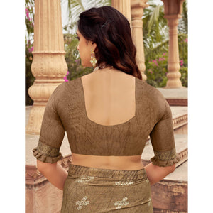 Brown Floral Printed Chiffon Saree