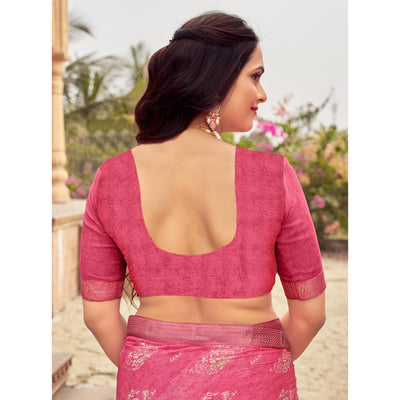 Gajri Pink Floral Printed Chiffon Saree