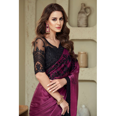 Magenta Sequins Embroidered Georgette Saree