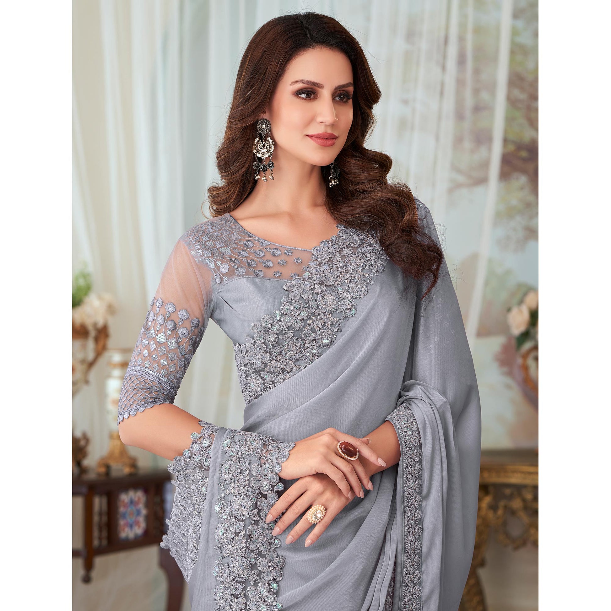 grey-floral-sequin-embroidered-satin-saree