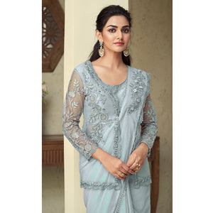 Grey Sequins Embroidered Georgette Saree