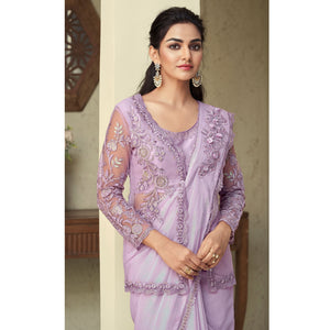 Lavender Sequins Embroidered Georgette Saree