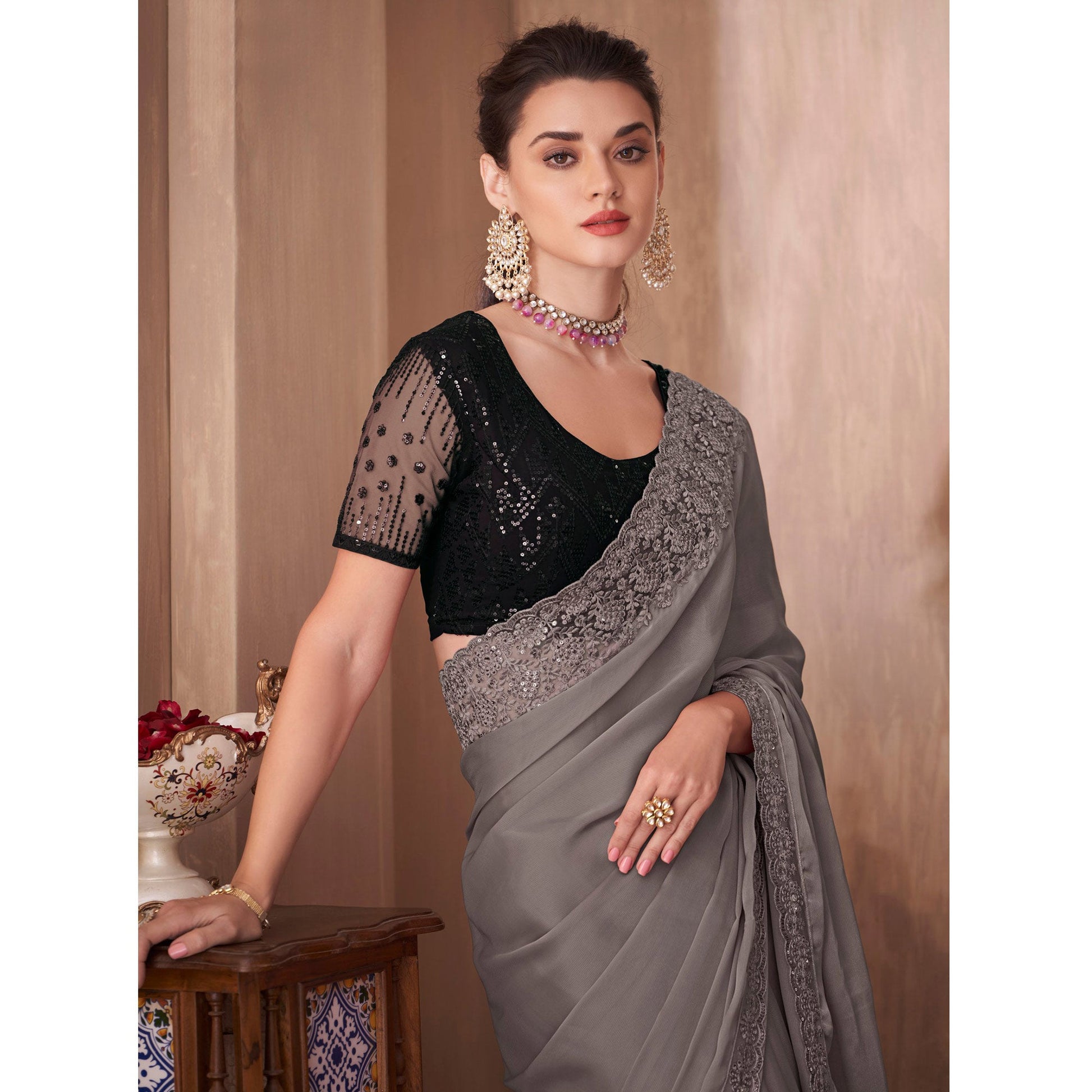 grey-embroidered-satin-saree