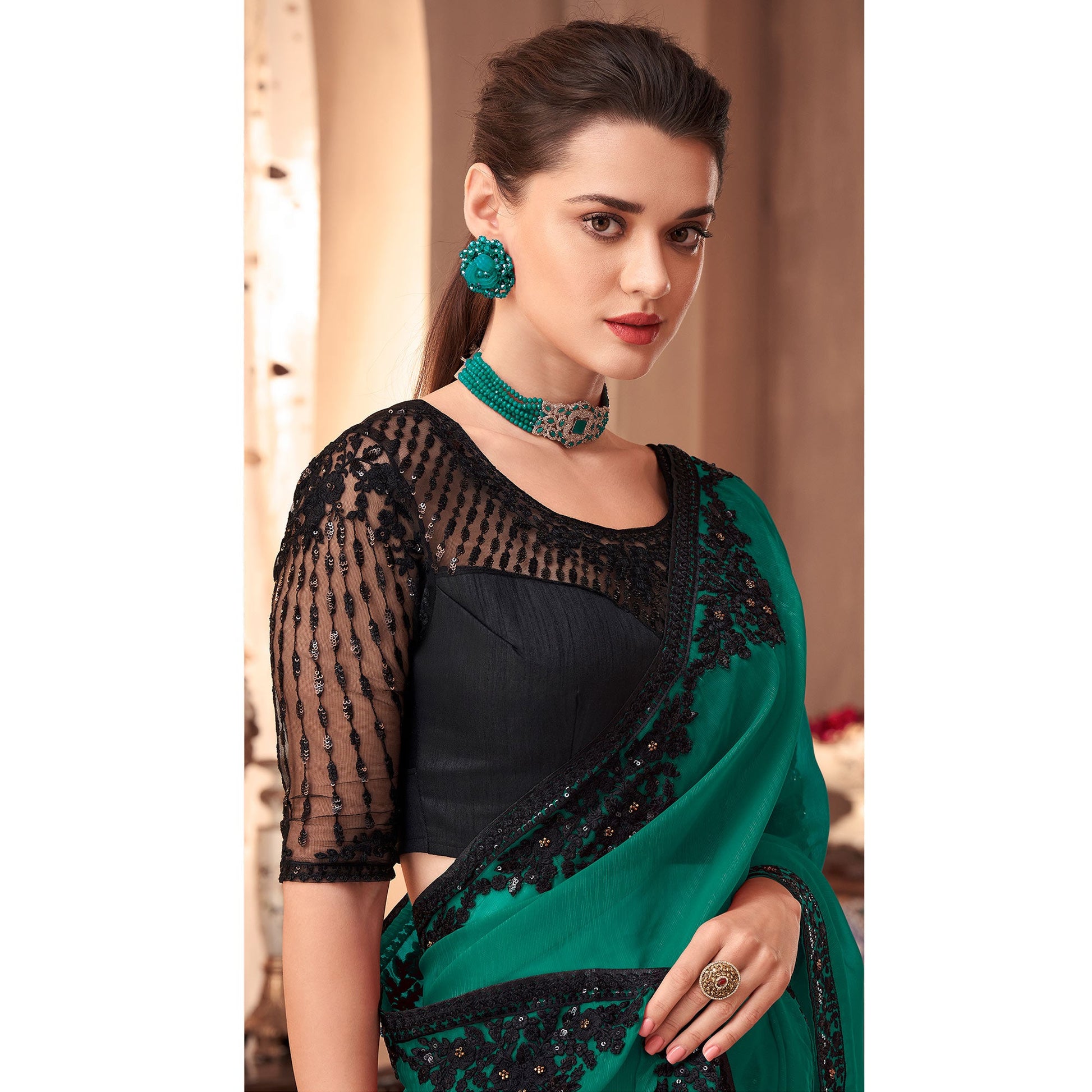 green-floral-embroidered-georgette-saree-1
