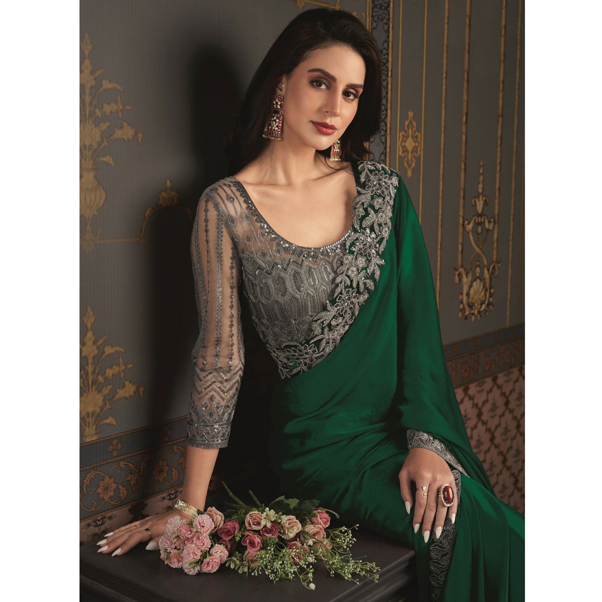 green-embroidered-designer-satin-saree