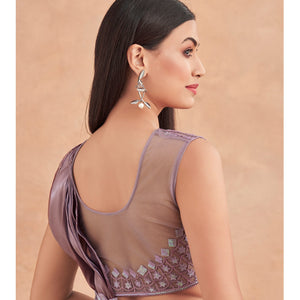 Mauve Sequins Embroidered Ready To Wear Satin Silk Saree