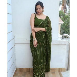 Mehandi Green Sequins Embroidered Georgette Saree