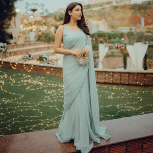Mint Green Embroidered Georgette Saree