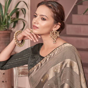 Light Brown Swarovski Work Georgette Saree
