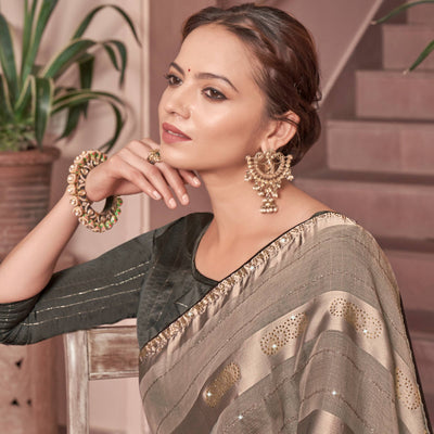 Light Brown Swarovski Work Georgette Saree