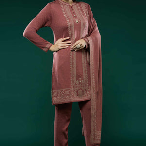 Mauve Woven Woolen Straight Salwar Suit
