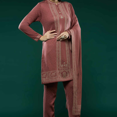 Mauve Woven Woolen Straight Salwar Suit