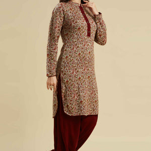 Chikoo Woven Woolen Straight Top Bottom Set