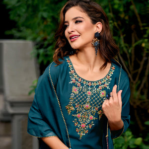 Morpich Floral Embroidery Chanderi Silk Suit