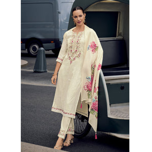 Cream Floral Sequins Embroidery With Handwork Viscose Salwar Suit