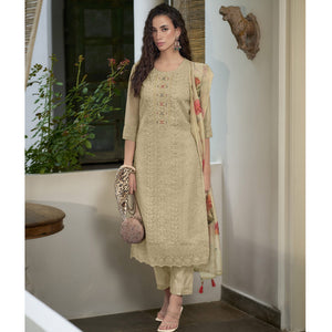 Cream Chikankari With Handwork Organza Salwar Suit