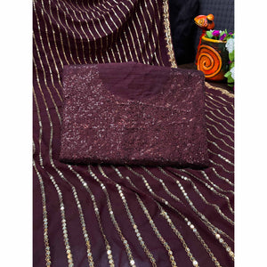 Brown Sequins Embroidered Georgette Saree