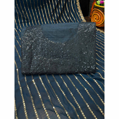 Morpich Sequins Embroidered Georgette Saree