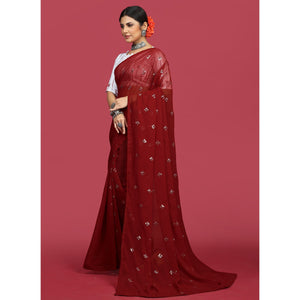 Maroon Sequins Embroidered Georgette Saree