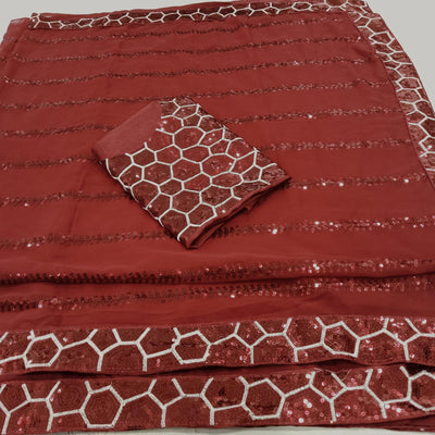 Maroon Sequins Embroidered Georgette Saree