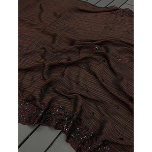 Dark Maroon Sequins Embroidered Chiffon Saree
