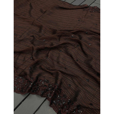 Dark Maroon Sequins Embroidered Chiffon Saree
