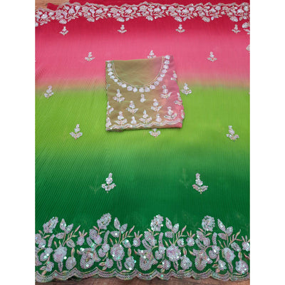 pink-green-sequins-embroidered-georgette-crush-saree
