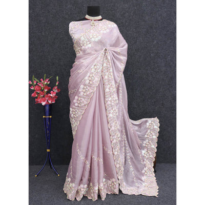 Light Mauve Sequins Embroidered Chiffon Saree