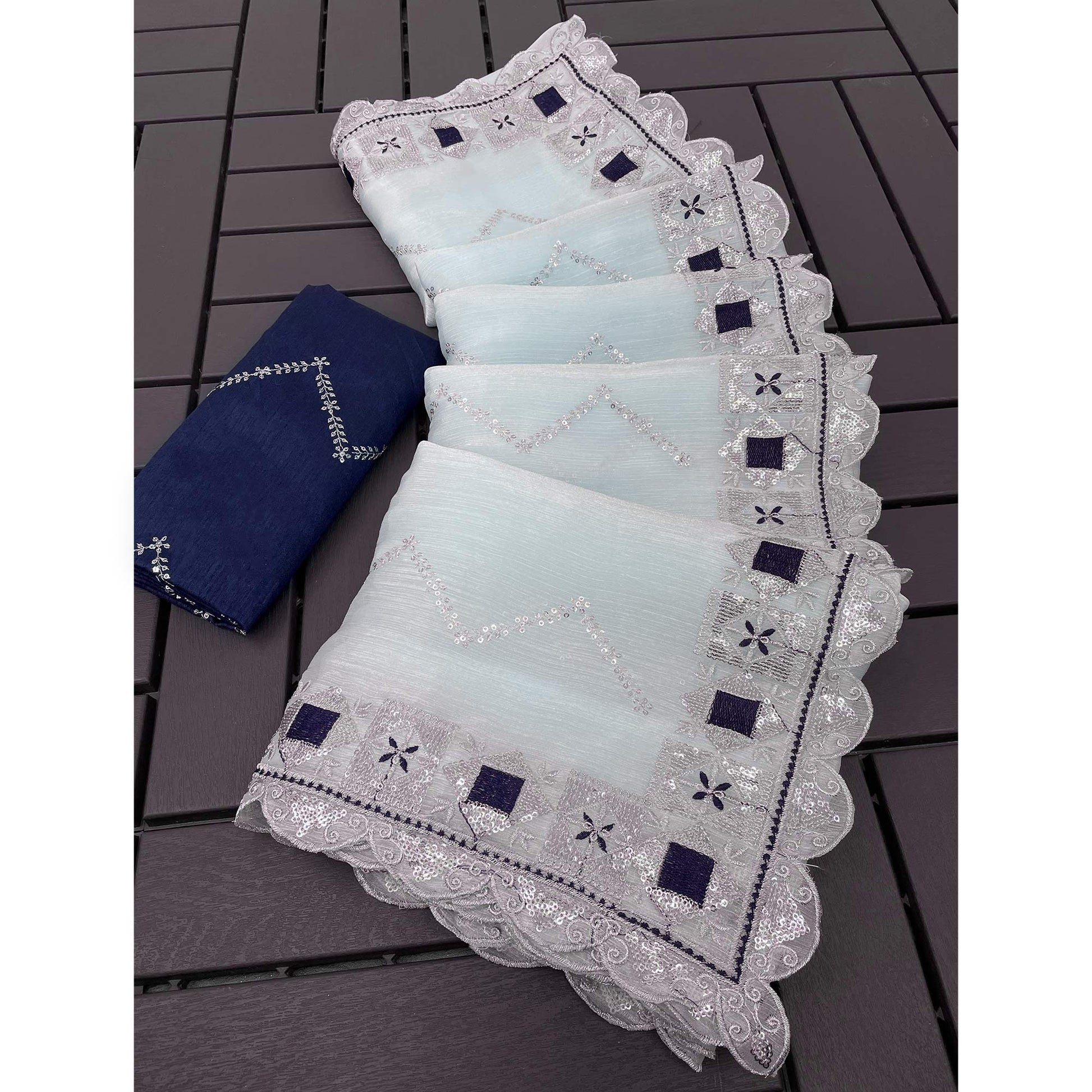 Light Blue Sequins Embroidered Chiffon Saree