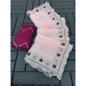 Light Pink Sequins Embroidered Chiffon Saree