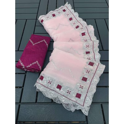 Light Pink Sequins Embroidered Chiffon Saree