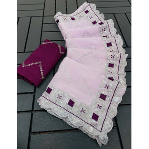 Light Purple Sequins Embroidered Chiffon Saree
