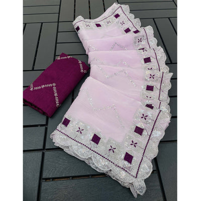 Light Purple Sequins Embroidered Chiffon Saree
