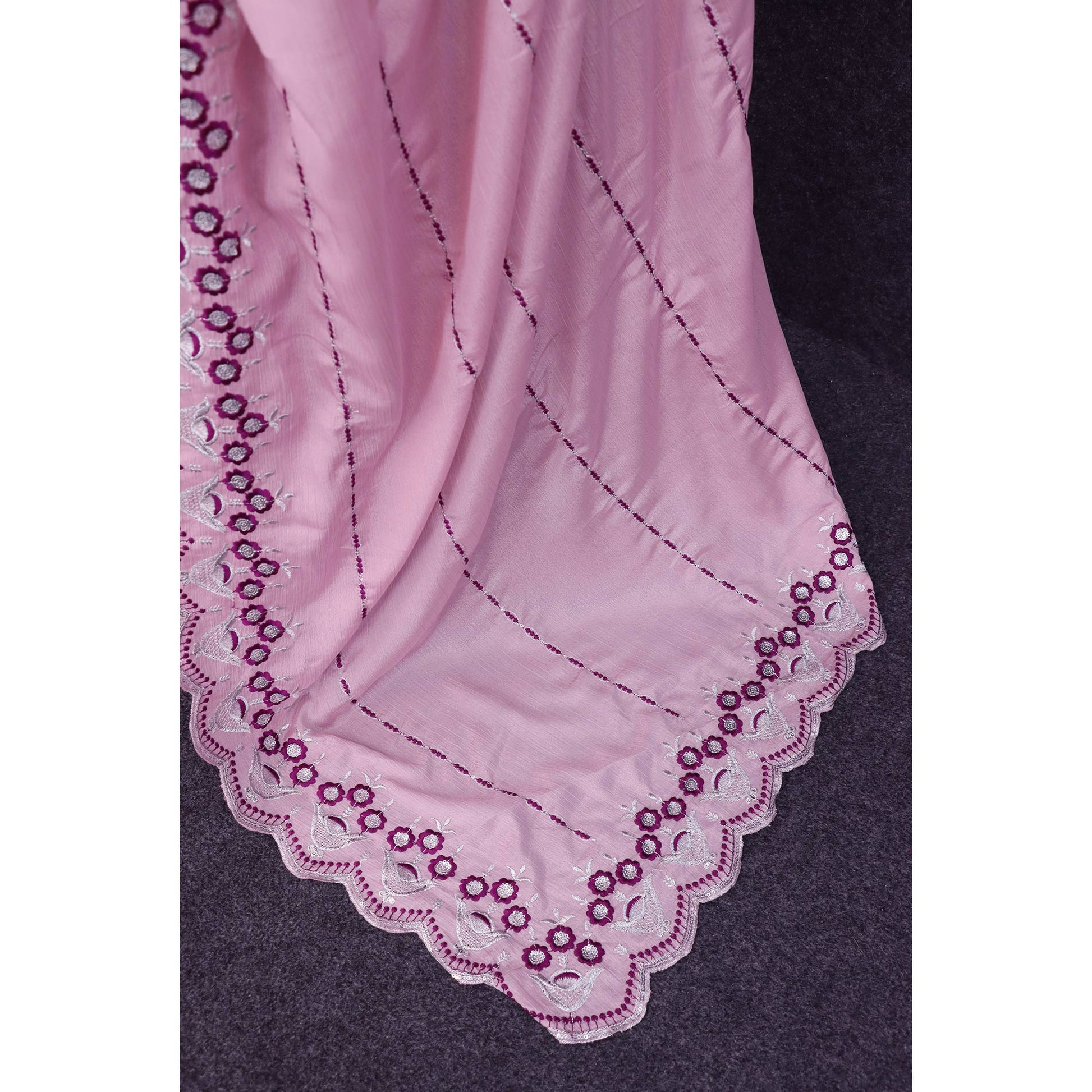 Light Pink Sequins Embroidered Chinon Saree