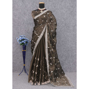 Mehendi Green Sequins Embroidered Chiffon Silk Saree