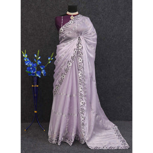 Lavender Sequins Embroidered Chiffon Saree