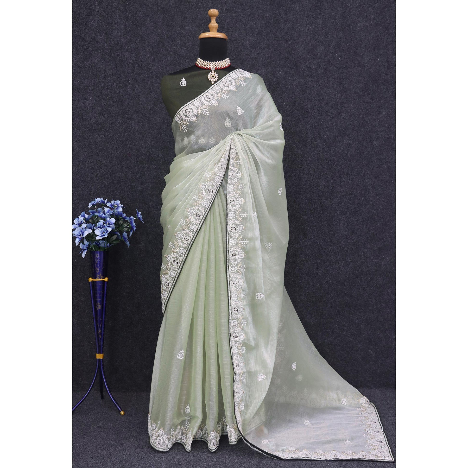 green-sequins-embroidered-chiffon-silk-saree