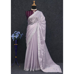Lavender Sequins Embroidered Chiffon Silk Saree