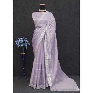 Lavender Sequins Embroidered Chiffon Silk Saree