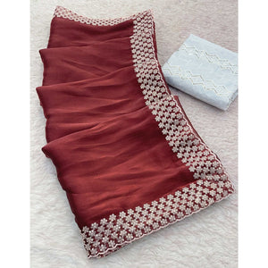 Maroon Sequins Embroidered Chiffon Saree
