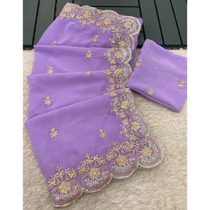 Lavender Floral Sequins Embroidered Georgette Saree