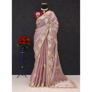 Light Pink Sequins Work Embroidered Chiffon Saree