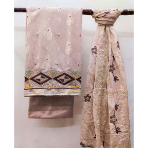 Mauve Floral Woven Banarasi Silk Dress Material