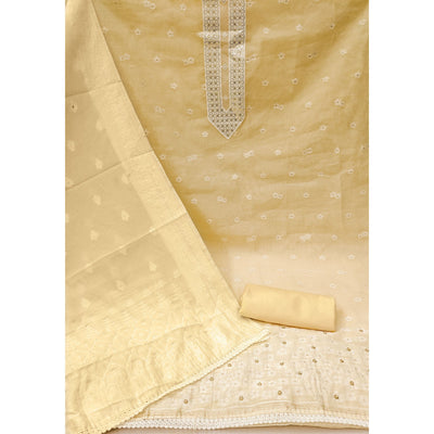 Light Yellow Floral Woven With Hand Embroidered Muslin Dress Material