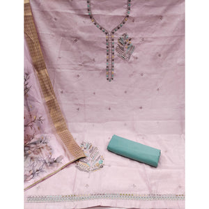 Light Pink Floral Embroidered Cotton Silk Dress Material
