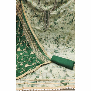 Bottle Green Floral Digital Printed With Hand Embroidery Viscose Dress Material