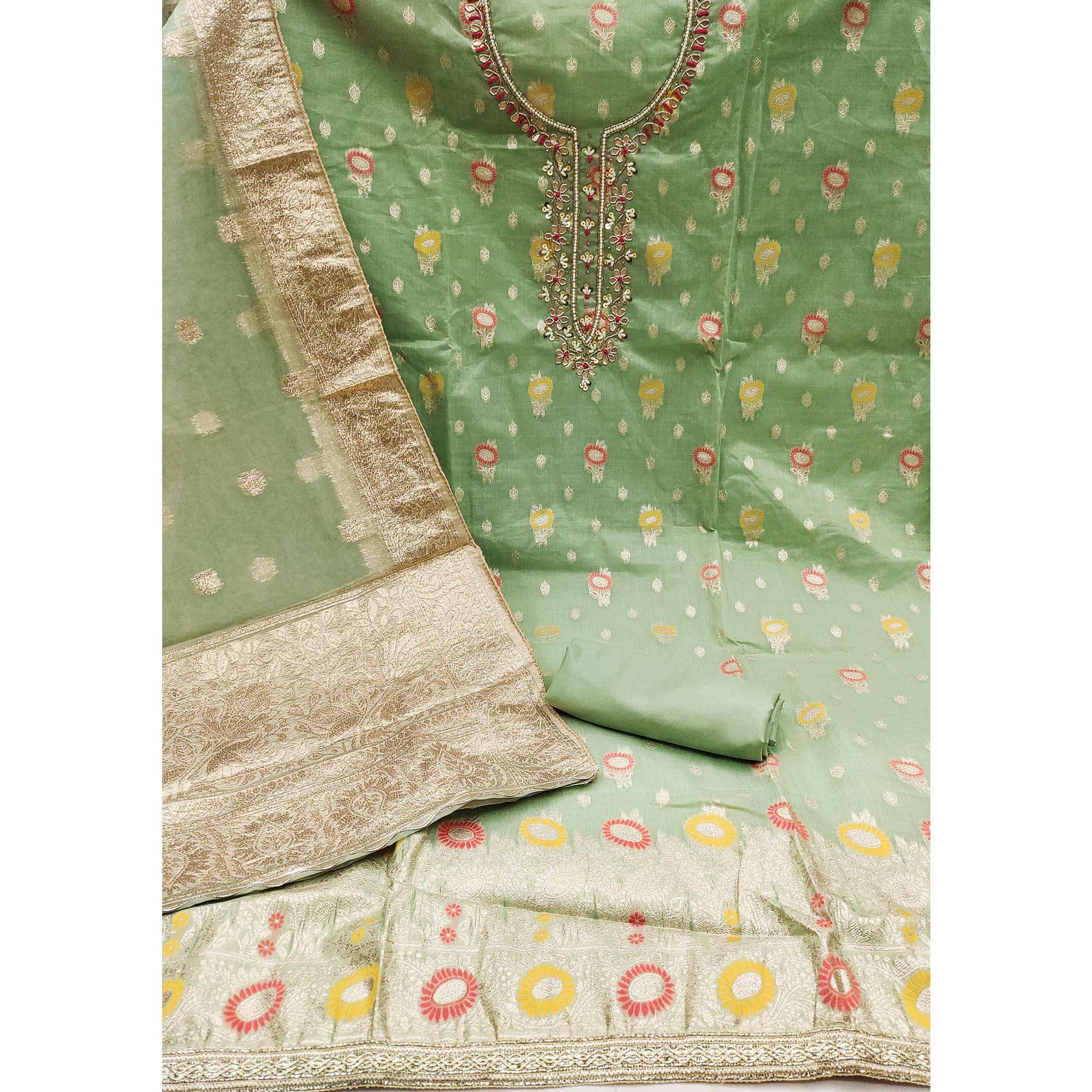 green-woven-with-handwork-organza-dress-material-2