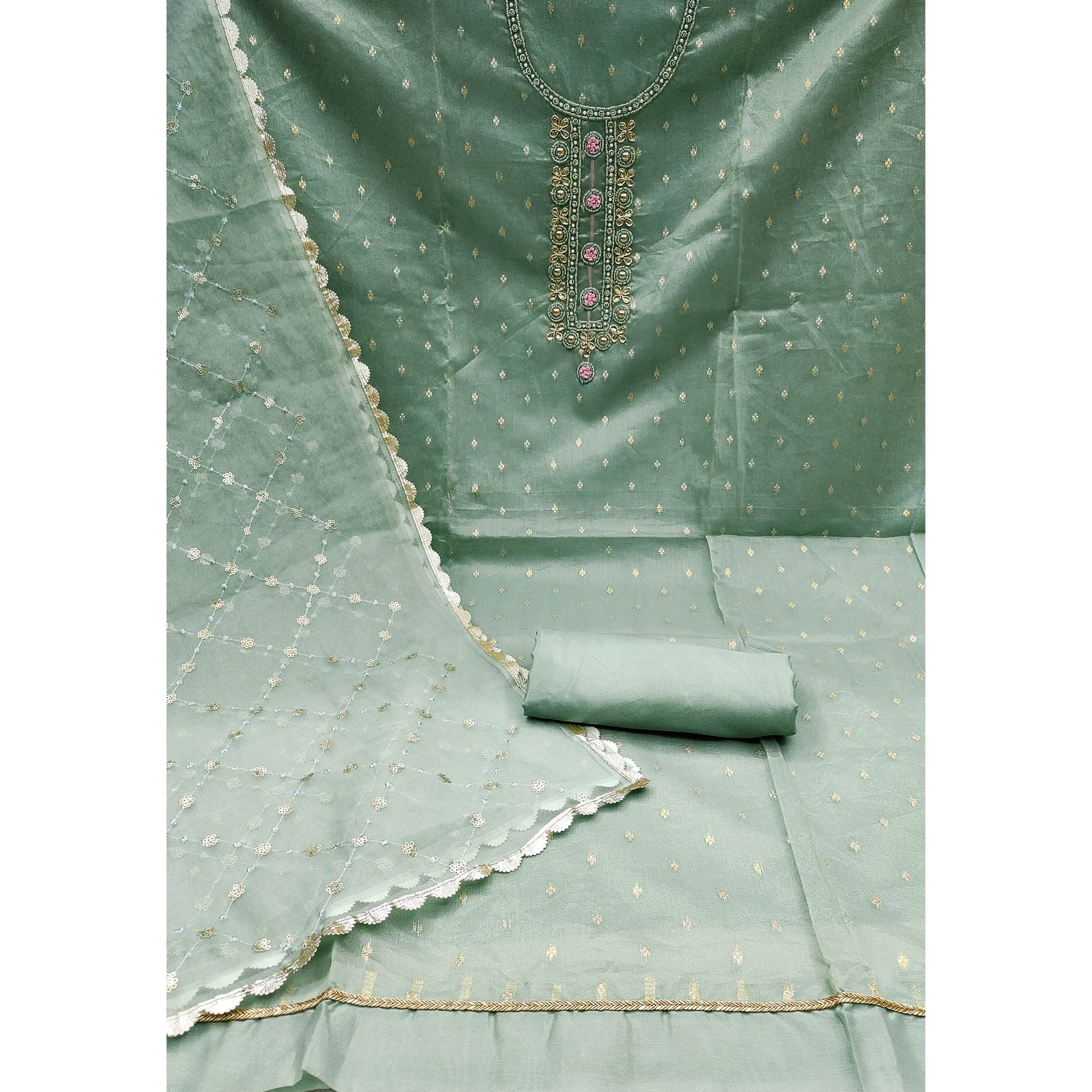 green-woven-with-handwork-organza-dress-material-3