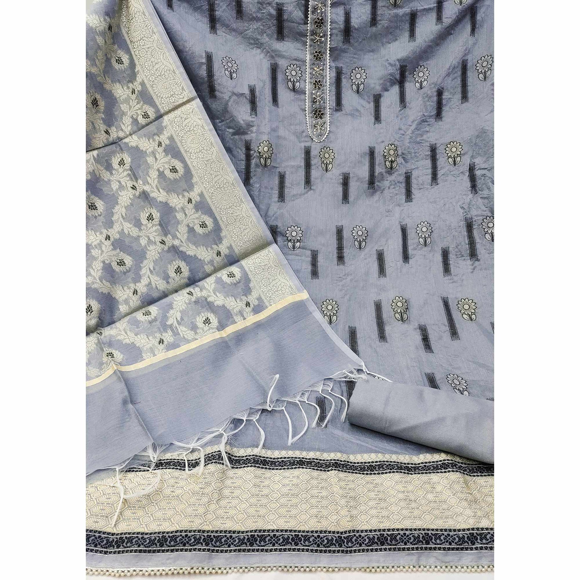 grey-floral-woven-with-handwork-chanderi-silk-dress-material