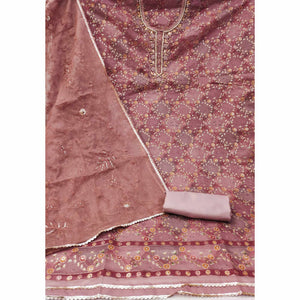 Mauve Floral Sequins Embroidery With Handwork Organza Dress Material
